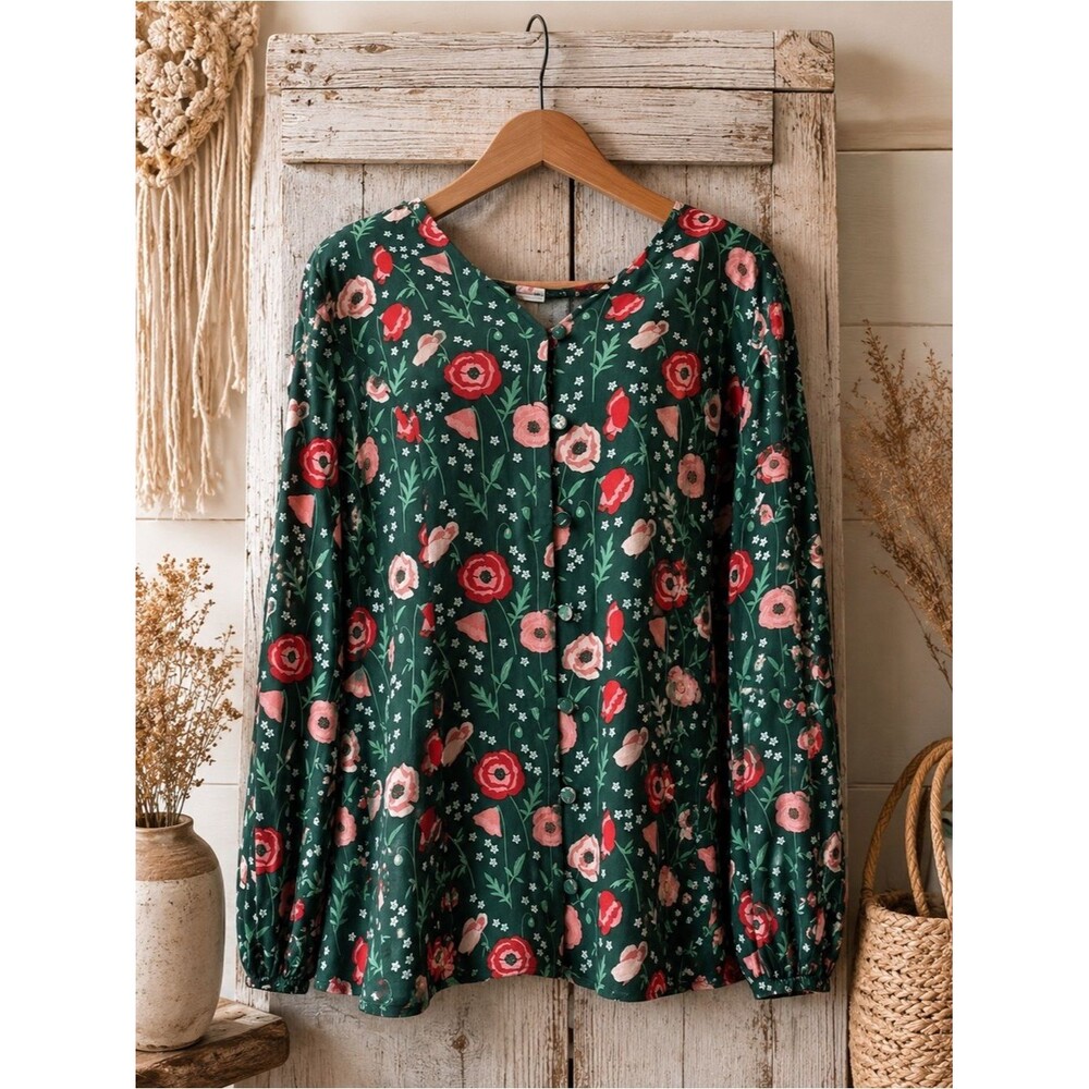 Matilda Jane Yesteryear Tunic Green Multi Color‎ Floral Top Medium